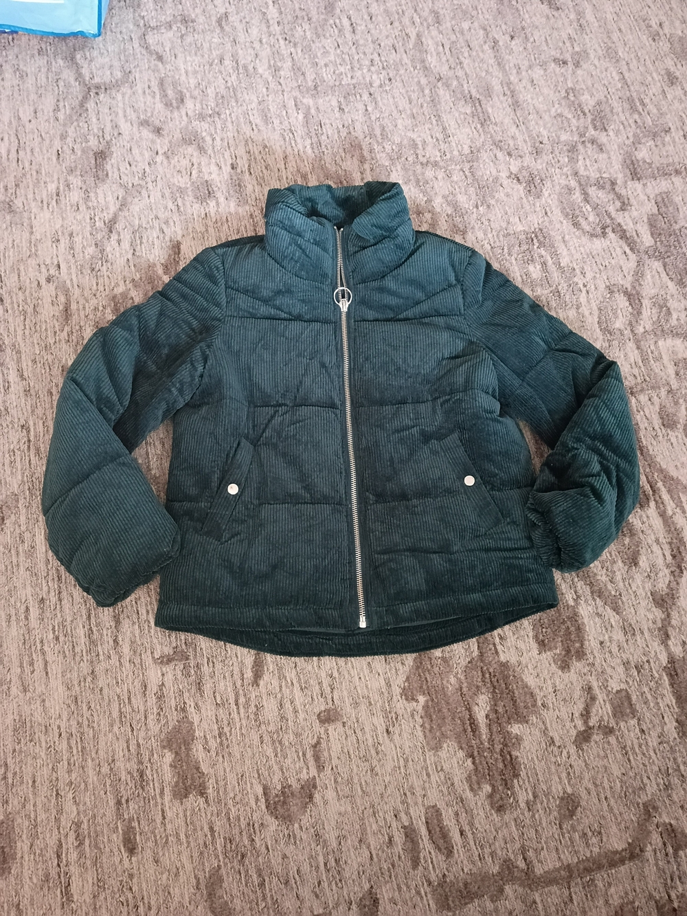 Vero Moda Emerald Green Corduroy Puffer Jacket High Neck Ring Zip Women's Coat